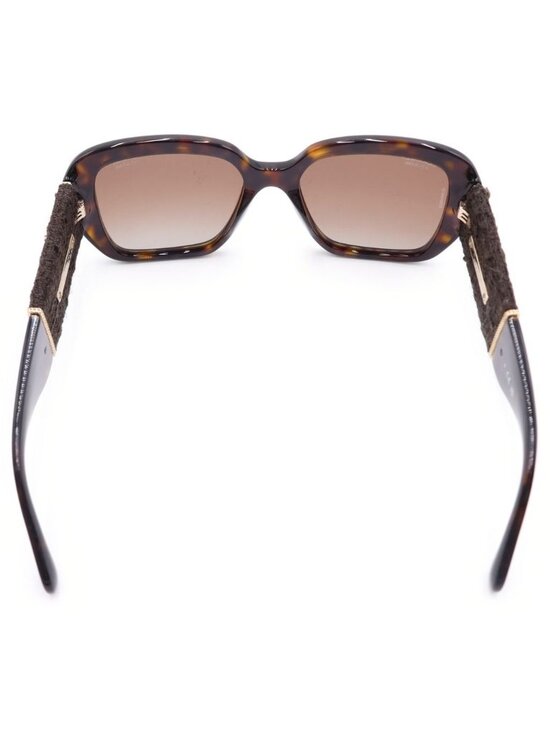 Chanel Square Frame Chain CC Logo Tweed Temple Sunglasses Brown Gold Eyewear main image 6